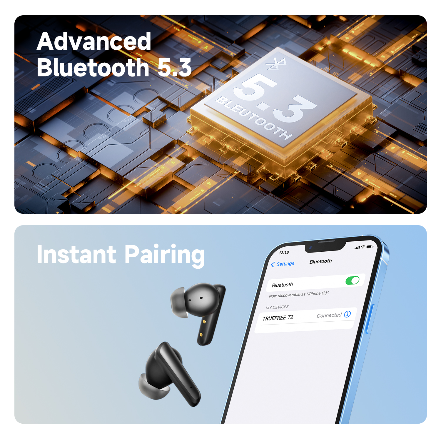 TRUEFREE T2 Bluetooth5.3技術 蓋を開けたら瞬間接続 ワイヤレスイヤホン ぶるーとぅーすイヤホン 快適な装着感 AAC SBC 最大23時間再生 ENCノイズキャンセリング 片耳/両耳 左右分離型 小型/軽量 iPhone/Android適用 ビジネス/通勤通学/テレワーク/WEB会議適用 IPX4防水可能 タッチ操作 ゲームモード可能 PSE技術基準適合・メーカー12ヶ月保証