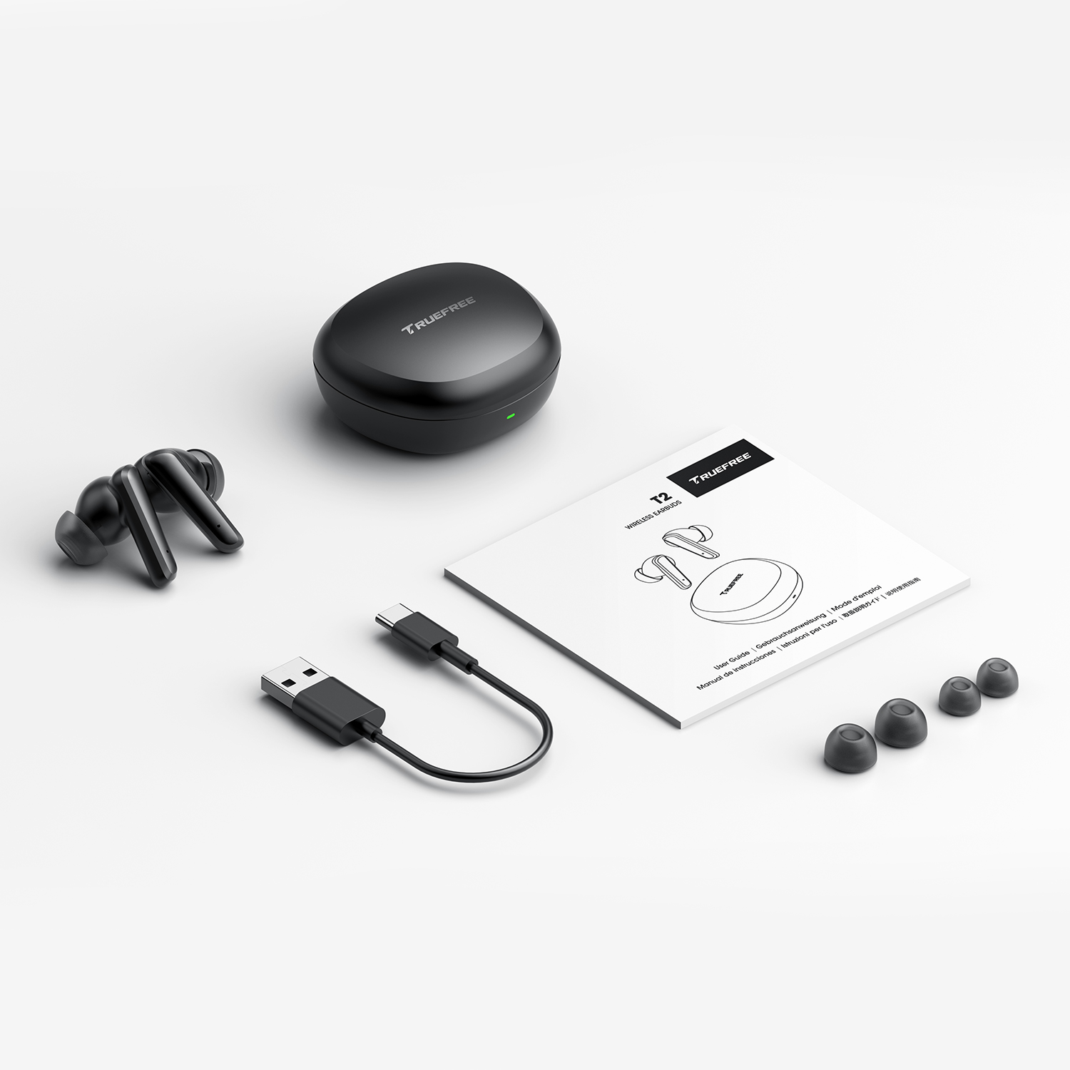 TRUEFREE T2 Bluetooth5.3技術 蓋を開けたら瞬間接続 ワイヤレスイヤホン ぶるーとぅーすイヤホン 快適な装着感 AAC SBC 最大23時間再生 ENCノイズキャンセリング 片耳/両耳 左右分離型 小型/軽量 iPhone/Android適用 ビジネス/通勤通学/テレワーク/WEB会議適用 IPX4防水可能 タッチ操作 ゲームモード可能 PSE技術基準適合・メーカー12ヶ月保証