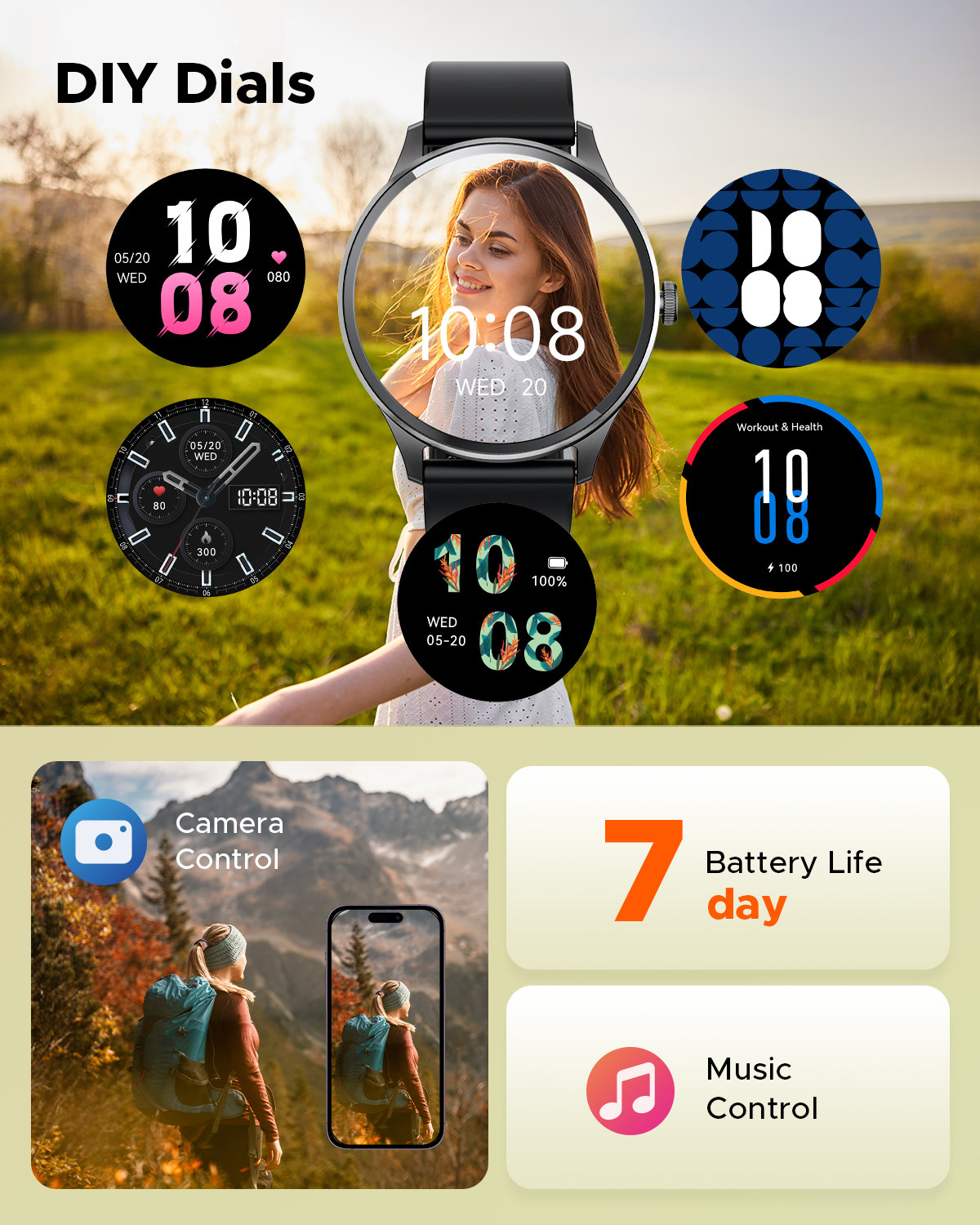 スマートウォッチ【Bluetooth5.2対応・ブルートゥース通話機能付き】 スポーツウォッチ カロリー計算 スマートウォッチ レディース 女性生理周期管理＆多種類運動モード搭載 iPhone＆アンドロイド対応 着信＆メッセージ通知 7-12日間持続使用 100種類以上の文字盤 活動量計＆睡眠モニタリング＆IP68防水 スマート ウォッチ プレゼント TRUEFREE GT2