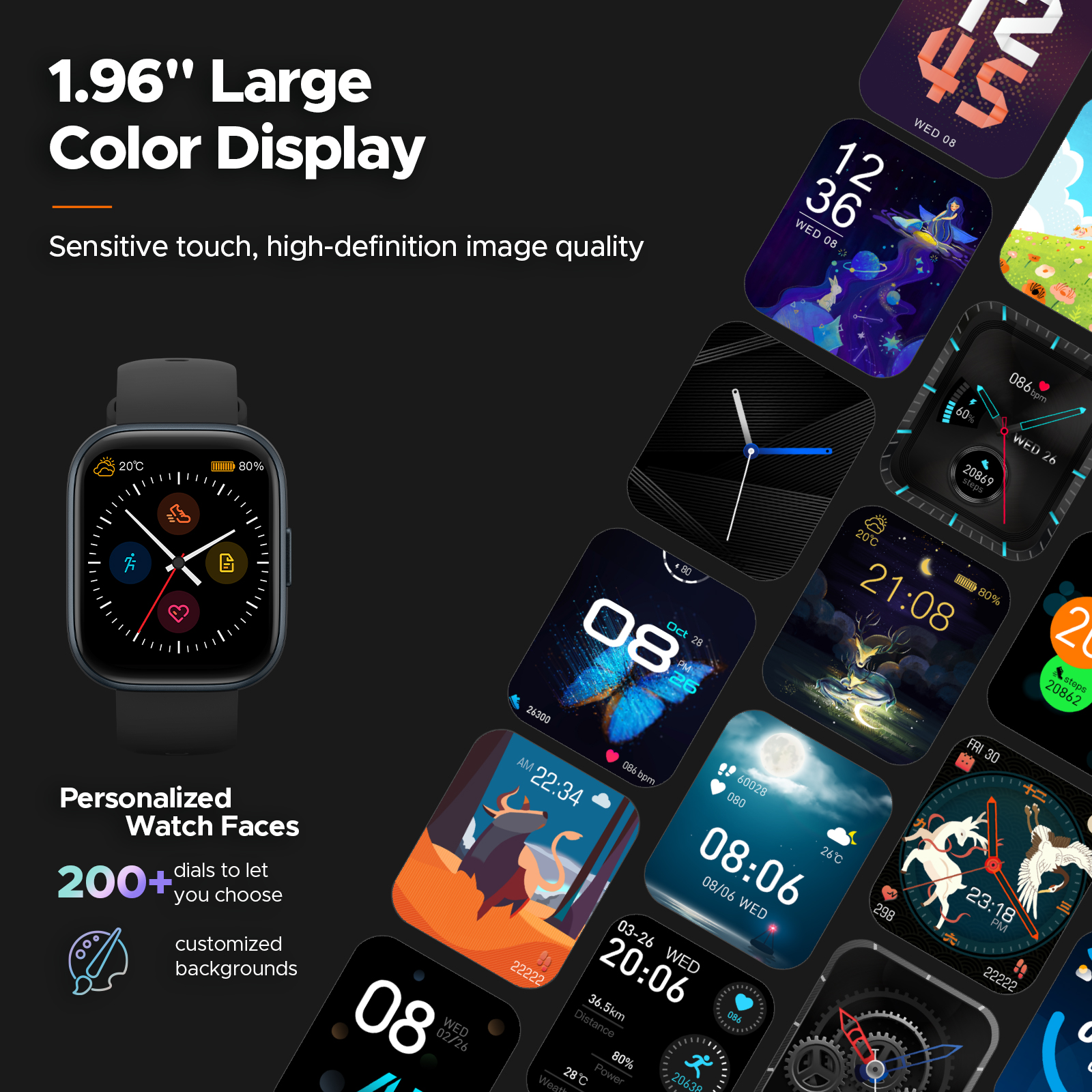 スマートウォッチ 通話機能付き 1.96インチ 大画面 Bluetooth通話 IP68完全防塵防水 着信 健康管理 長持ち スポーツウォッチ 24種類スポーツモード 歩数計 カロリー消費 睡眠モニター 連携アプリ 天気 200+文字盤