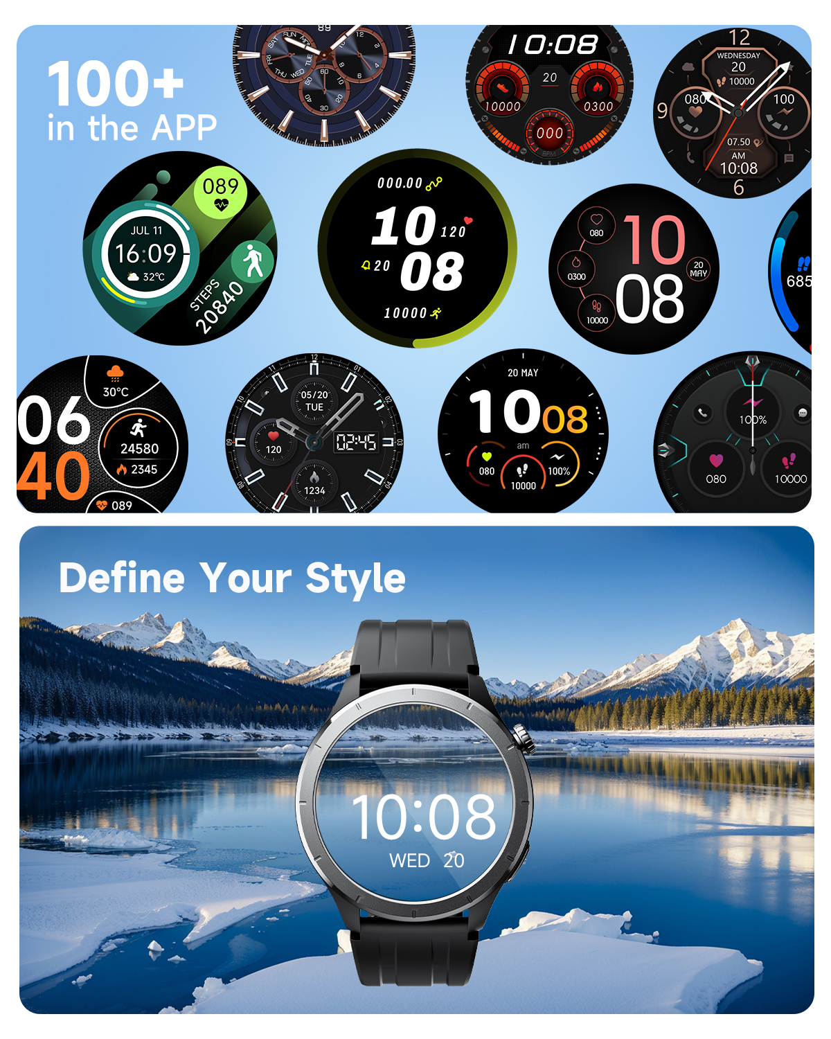 TRUEFREE Watch1 スマートウォッチ 男女兼用 1.53インチ フィットネストラッカー 心拍数、SpO2、睡眠とストレスモニター 127種類のスポーツモード IP68防水 iPhoneとAndroidの通話とメッセージサポート