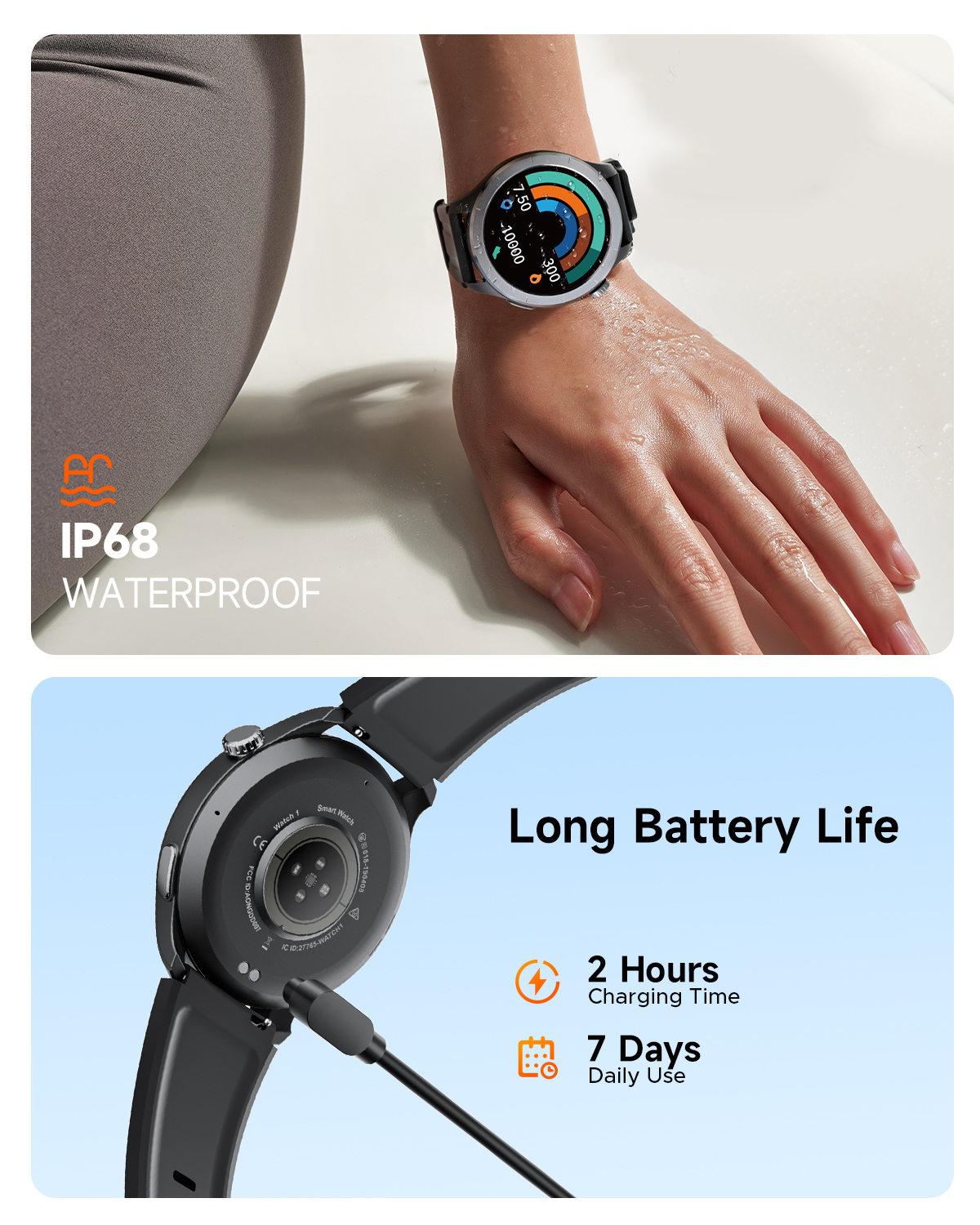 TRUEFREE Watch1 スマートウォッチ 男女兼用 1.53インチ フィットネストラッカー 心拍数、SpO2、睡眠とストレスモニター 127種類のスポーツモード IP68防水 iPhoneとAndroidの通話とメッセージサポート