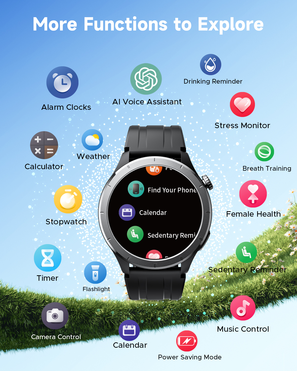 TRUEFREE Watch1 スマートウォッチ 男女兼用 1.53インチ フィットネストラッカー 心拍数、SpO2、睡眠とストレスモニター 127種類のスポーツモード IP68防水 iPhoneとAndroidの通話とメッセージサポート