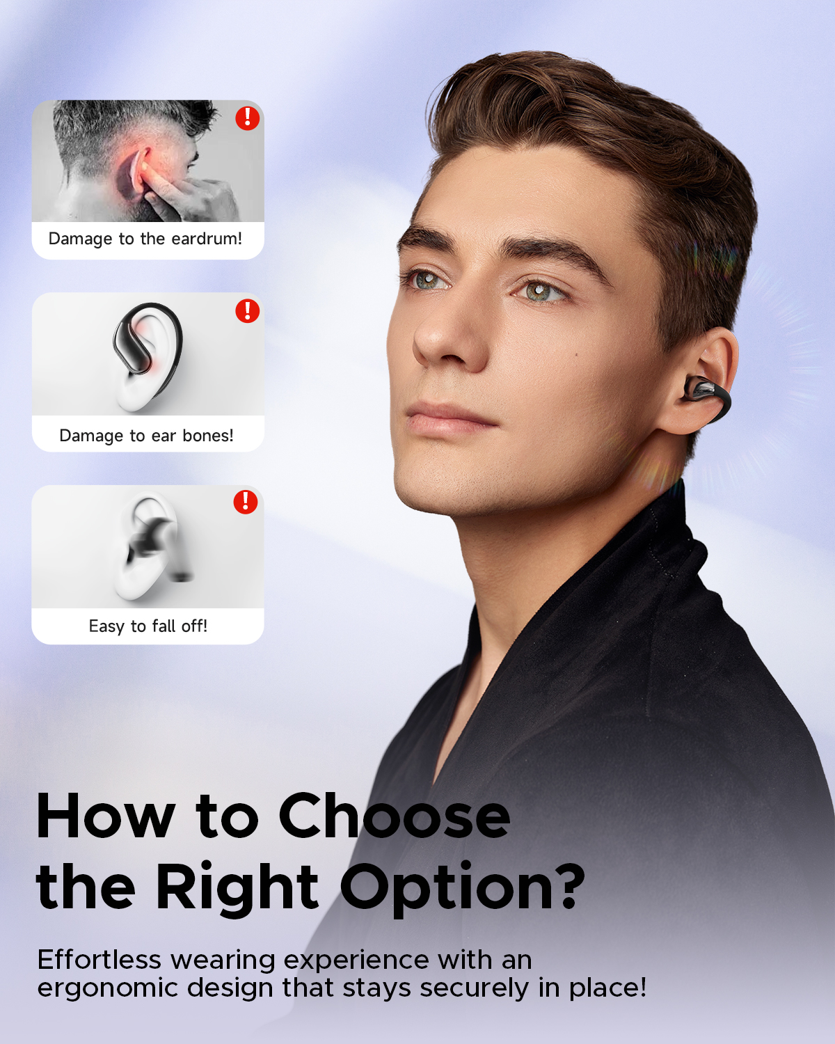 Truefree B1 Open Ear Headphones, Comfort Open Ear Clip Bluetooth Earbuds, 5.4 Wireless Earbuds with Spatial Sounds, Stable Fit, 25H Playtime, Multipoint Connection, App Control, Workout Black