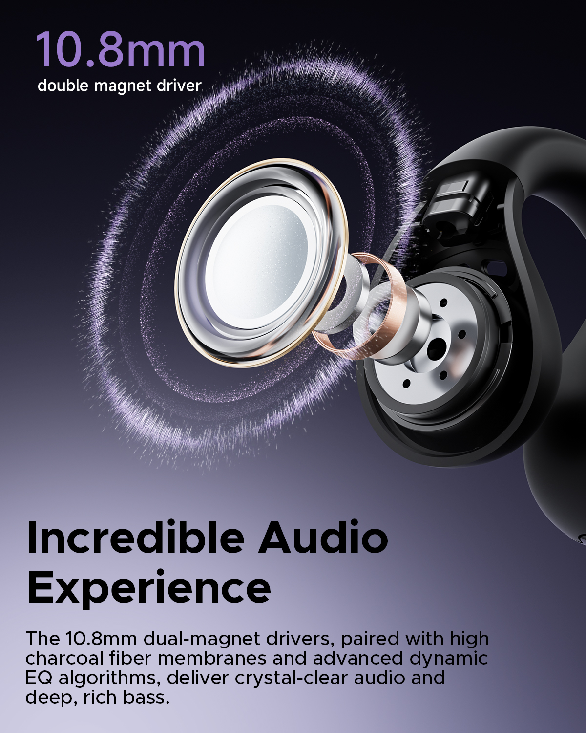 Truefree B1 Open Ear Headphones, Comfort Open Ear Clip Bluetooth Earbuds, 5.4 Wireless Earbuds with Spatial Sounds, Stable Fit, 25H Playtime, Multipoint Connection, App Control, Workout Black