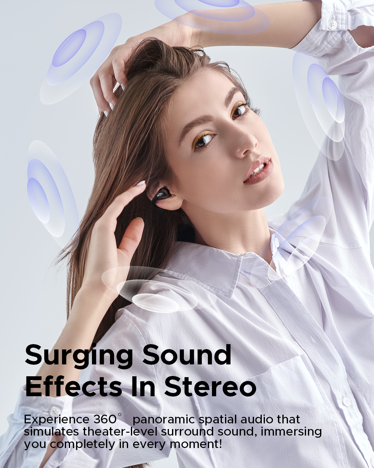 Truefree B1 Open Ear Headphones, Comfort Open Ear Clip Bluetooth Earbuds, 5.4 Wireless Earbuds with Spatial Sounds, Stable Fit, 25H Playtime, Multipoint Connection, App Control, Workout Black