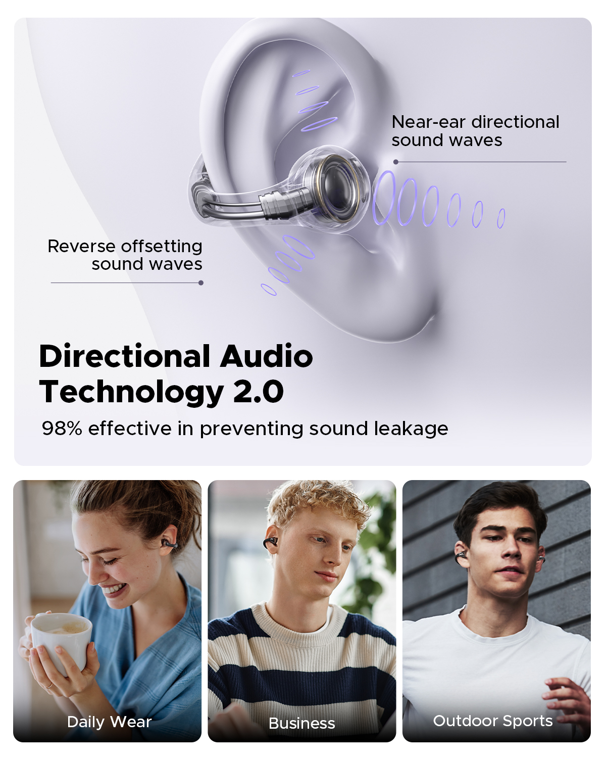 Truefree B1 Open Ear Headphones, Comfort Open Ear Clip Bluetooth Earbuds, 5.4 Wireless Earbuds with Spatial Sounds, Stable Fit, 25H Playtime, Multipoint Connection, App Control, Workout Black