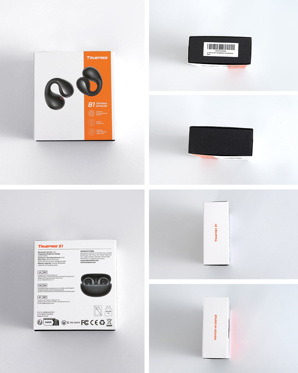 Truefree B1 Open Ear Headphones, Comfort Open Ear Clip Bluetooth Earbuds, 5.4 Wireless Earbuds with Spatial Sounds, Stable Fit, 25H Playtime, Multipoint Connection, App Control, Workout Black