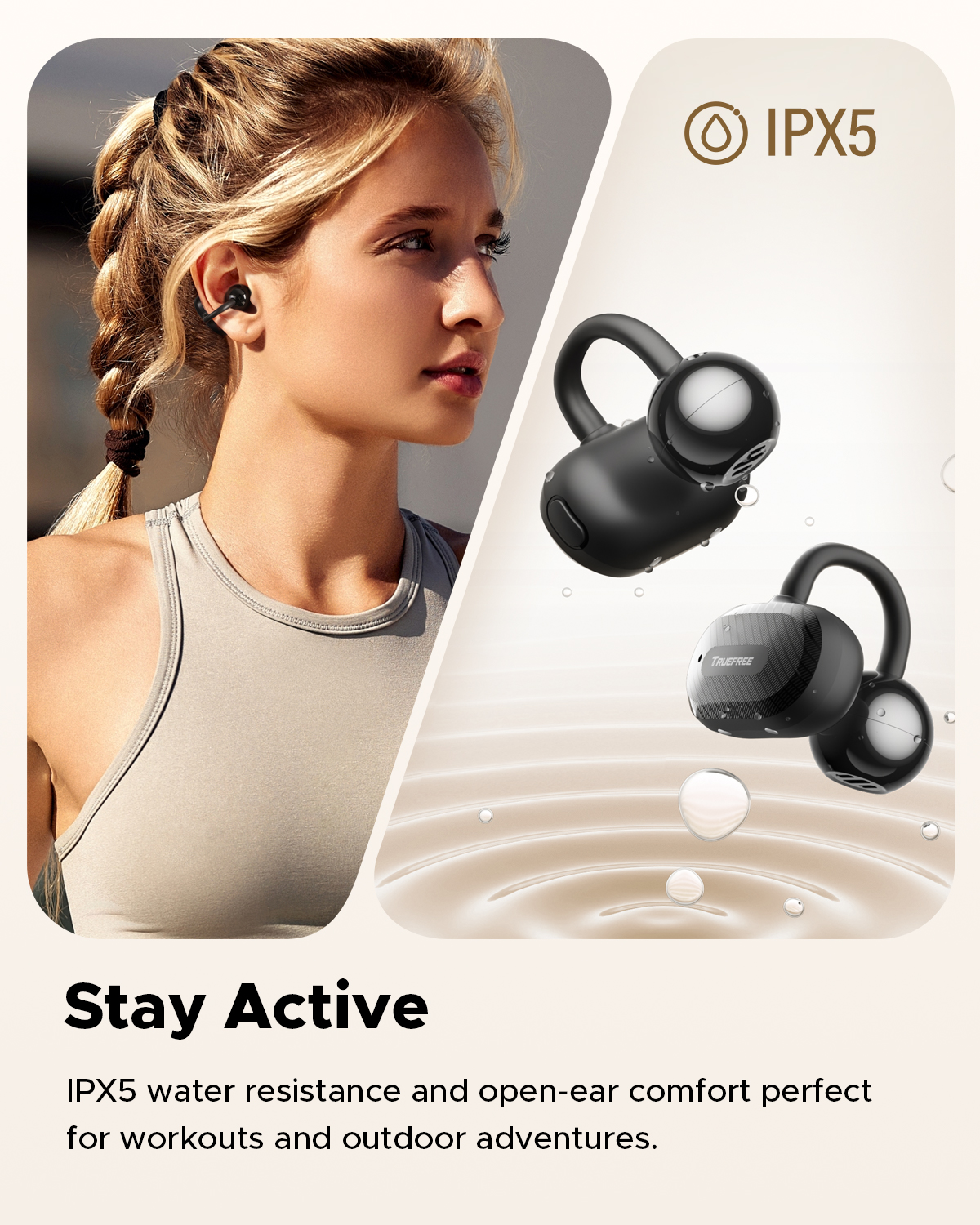 Truefree C10 Clip-On Wireless Earbuds, Open-Ear Earphones, Bluetooth 5.4, 12mm Driver with Spatial Sound, 28H Playtime, IPX5 Water-Resistant, AI-ENC Clear Calls, Dual Connection, App Customizable