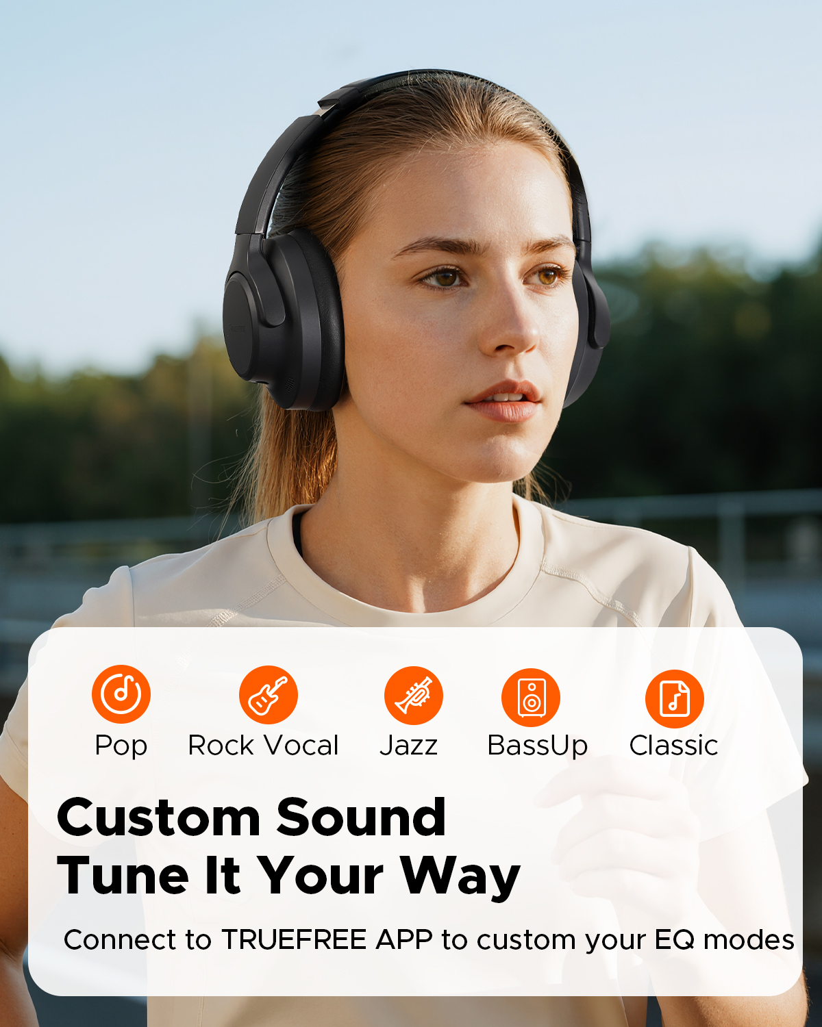 TRUEFREE Over Ear Wireless Headphones, Bluetooth 6.0 Hybrid Active Noise Cancelling Headphones, 125H Playtime, 40mm Driver, Deep Bass, Transparency Mode, Multipoint Connection & App Customize EQ